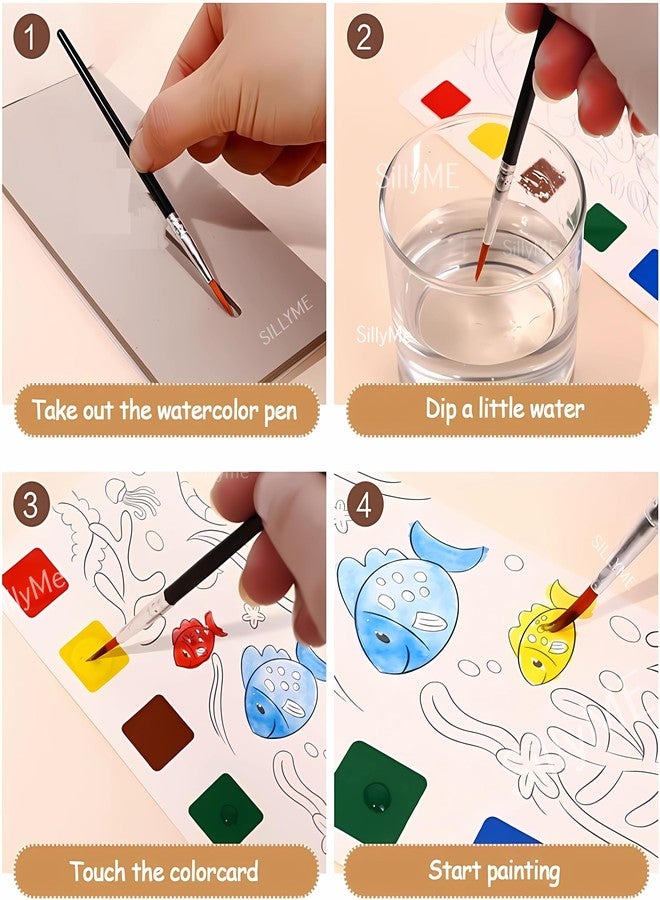 SILLYME 3pcs Pocket Painting Book Kit with Color on Each Sheet - Water Coloring Books for Kids - Each Activity Book has 12 Sheets and 1 Paint Brush - Birthday Gifts for Girls Boys - Image 2
